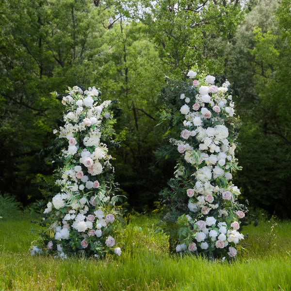 Rina: White Pink Rose And Green Leaves Artical Flower Arch