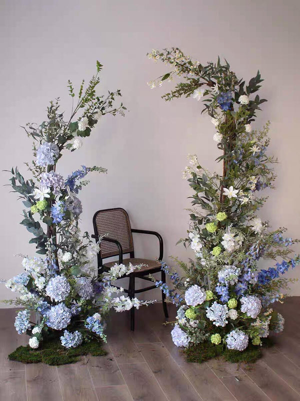 Peta: Green Leave With Blue Hydrangea Flower Arch Wedding Party Events Decoration Arrangement Background