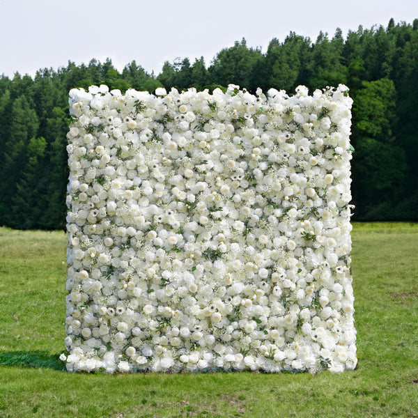 Anemone: White Roses And Baby's Breath Wedding Party Flower Wall Backdrop